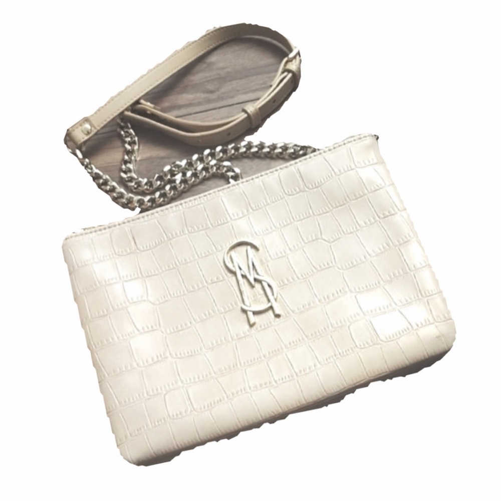 Steve Madden Cream Croc-Embossed Triple-Pouch Shoulder Bag